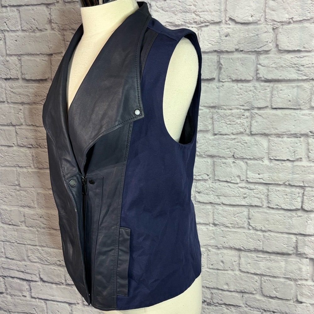 Vince Navy Goat Leather Asymmetrical Vest Cobalt Stretch Women’s L - Picture 6 of 10
